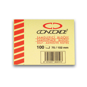 CONCORDE Samolepicí bloček žlutý, 75x102mm, 100 listů , A1003
