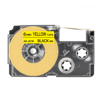 Alternativní páska Casio XR-6YW, 6mm x 8m černý tisk / žlutý podklad